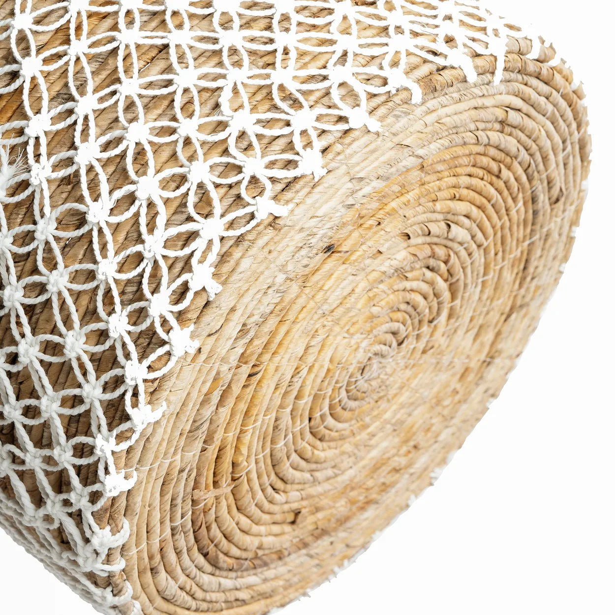 Cesta de macramé con punto cruzado -Blanco natural - L