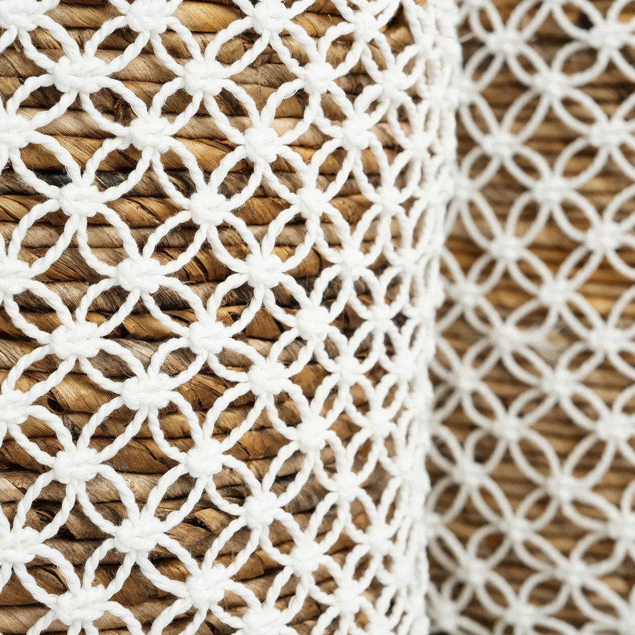 Cesta de macramé con punto cruzado -Blanco natural - L