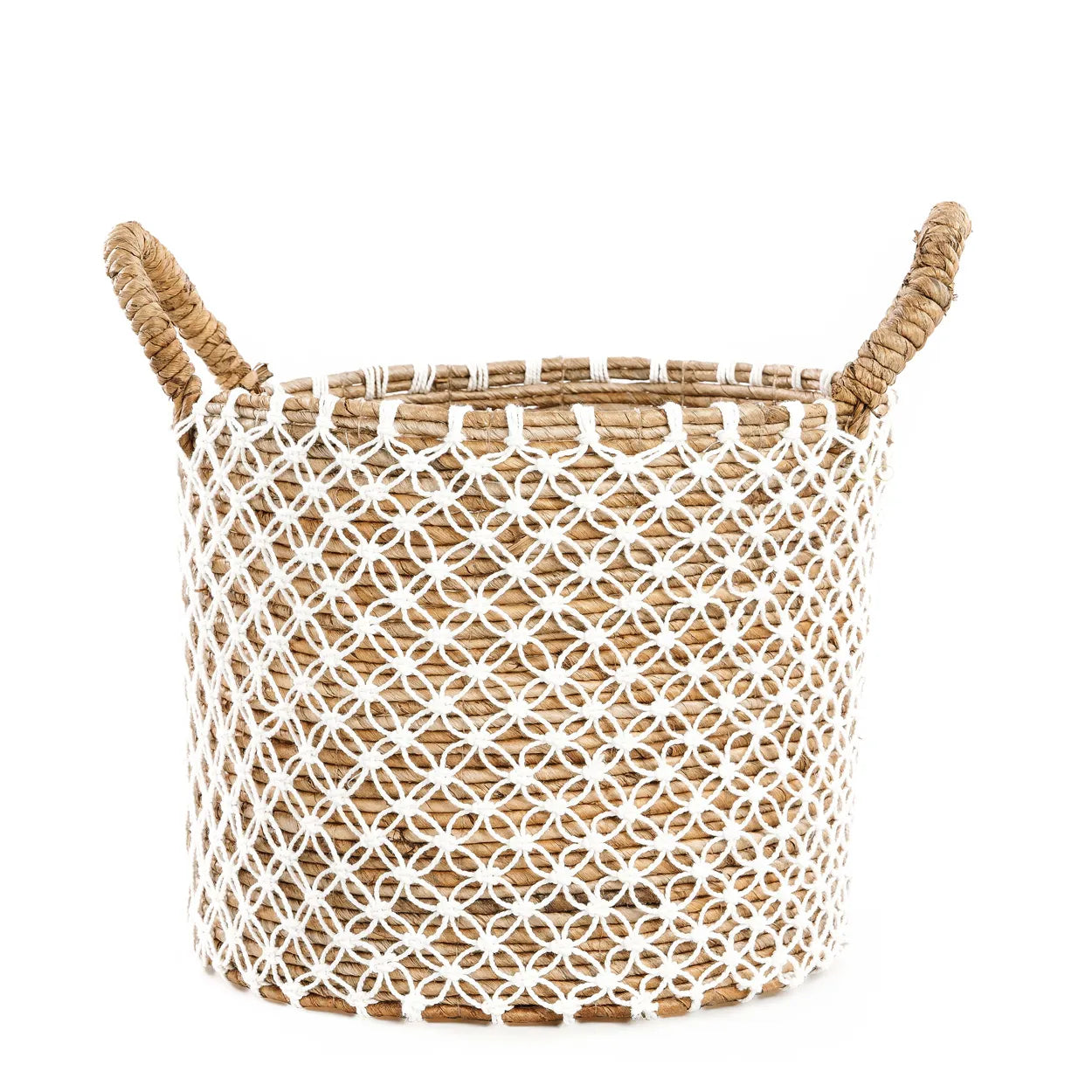 The Crossed Stitched Macrame Basket - Natural White - M