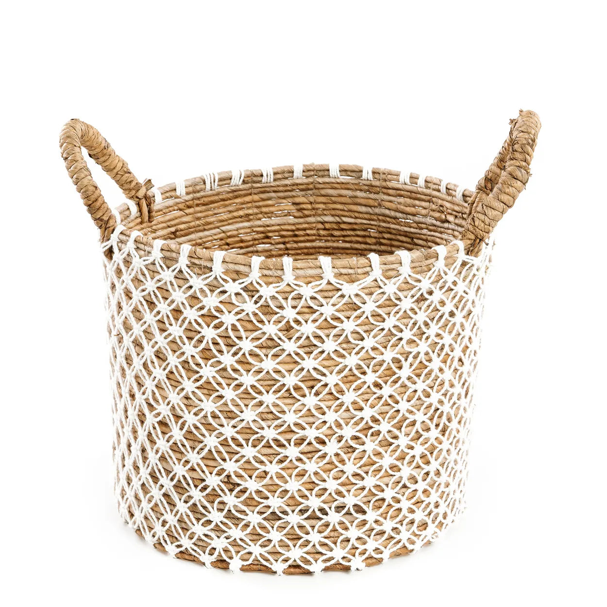 Cesta de macramé con punto cruzado - Blanco natural - M