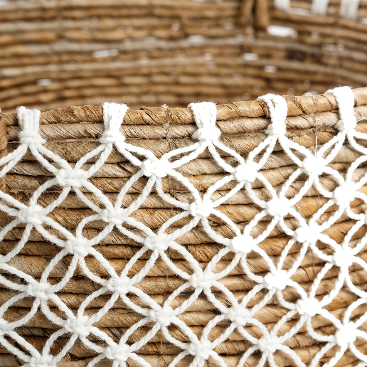 Cesta de macramé con punto cruzado - Blanco natural - M