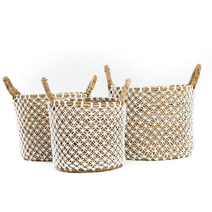 Cesta de macramé con punto cruzado - Blanco natural - M