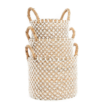 The Crossed Stitched Macrame Basket - Natural White - M