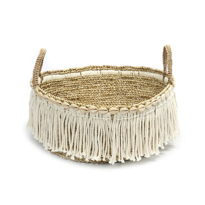 Cesta con flecos The Boho - Blanco natural