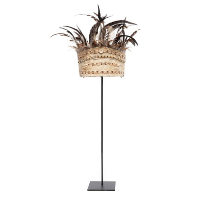 Sombrero de Plumas de Guinea con Soporte - Negro Natural