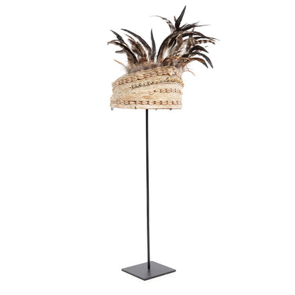 Sombrero de Plumas de Guinea con Soporte - Negro Natural