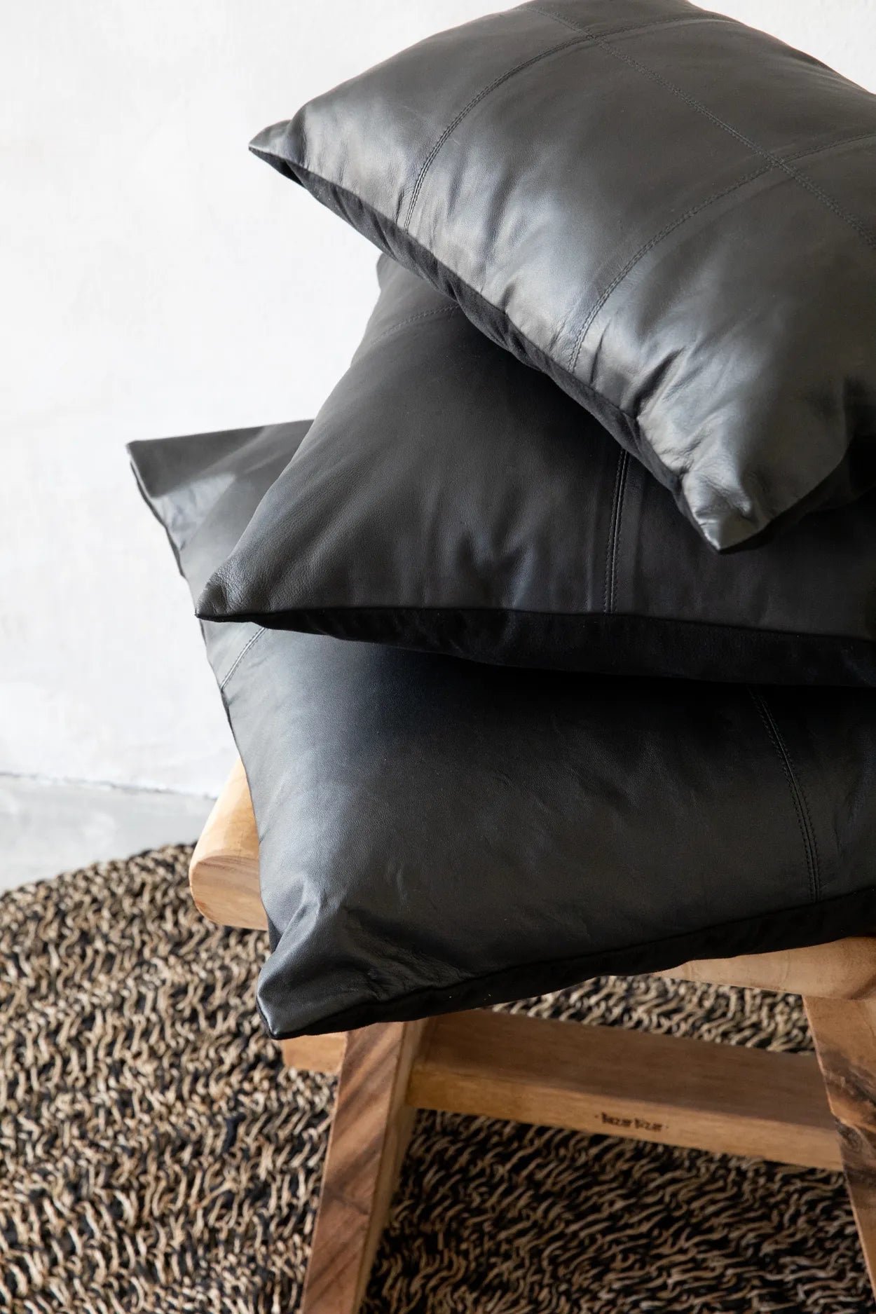 The Four Panel Leather Cushion Cover - Black - 40x40