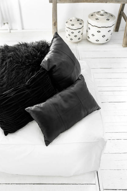 The Four Panel Leather Cushion Cover - Black - 40x40