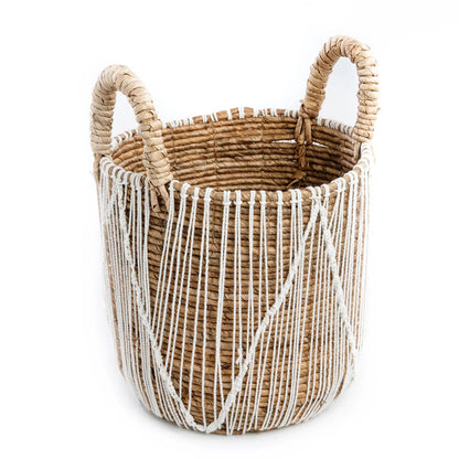 The Straight Stitched Macrame Basket - Natural White - M