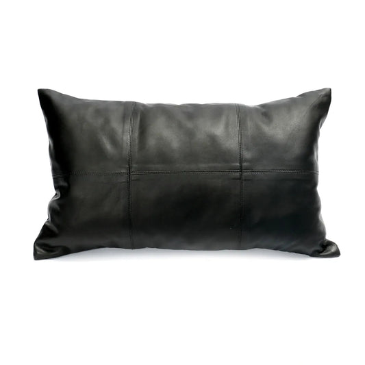 The Six Panel Leather Cushion Cover - Black - 30x50